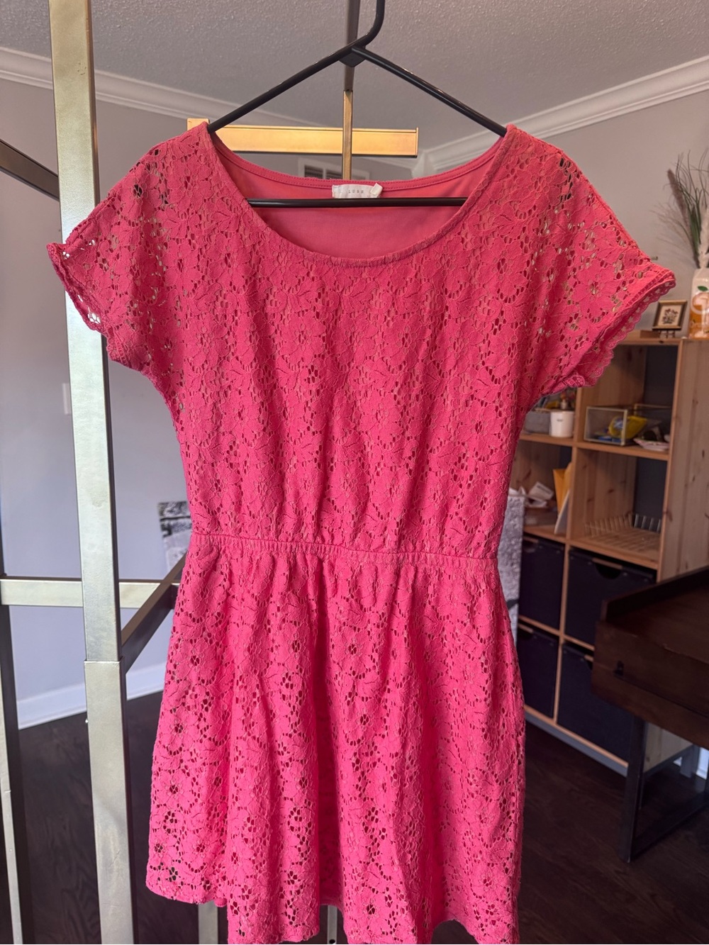 Lush Hot Pink Lace Fit-and-Flare Mini Dress